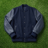 Blouson Bomber Homme Bleu Marine Hiver Col Montant Style Letterman avec Logo Brodé Personnalisé sur le Devant, Respirant et Séchage Rapide en Polyester/Coton