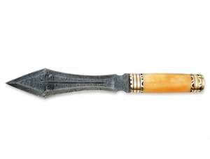 Cuchillo Decorativo Artesanal de Acero de Damasco Hecho a Mano con Mango de Hueso y Guarda de Latón - Product Image 3