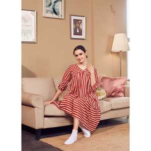 Soldes : Robe décontractée évasée classique à rayures rouges, taille S - Product Image 4