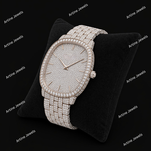 Reloj Ovalado de Oro Rosa con Diamantes, Esfera Completamente Adornada, Bisel de Cristal, Elegante y Lujoso, Reloj Brillante, Regalo de Moda para Hombres y Mujeres - Product Image 3