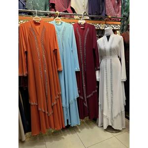 Abaya de gros modeste de Dubaï, perlée et pailletée, à manches longues, traditionnelle musulmane, faite à la main, pour mariage, respirante, col en V pour femme - Product Image 3