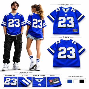 Maillot de football personnalisé en maille bleue, col en V, 23, chemise de sport, OEM, marque privée, vente en gros, fournisseur américain, en vrac - Product Image 2