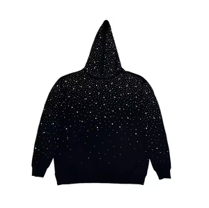 Sudadera con capucha para hombre, estilo vintage, negra, con tachuelas, cremallera completa, oversize, streetwear, con remaches y efecto desgastado. - Product Image 2