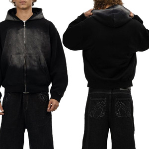 Sweat à capuche tendance personnalisé effet délavé, fermeture éclair intégrale, qualité supérieure, molleton 100% coton épais, style streetwear ou décontracté, unisexe - Product Image 6