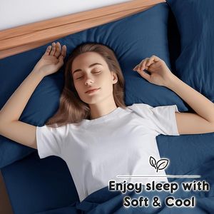 100% Linen Woven Modern Grade 4-Piece Bed <b>Sheet</b> <b>Set</b> Navy Blue Color 100TC Solid Pattern Eco-Friendly All-Season - Product Image 3