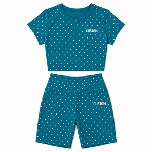 Conjunto de Yoga de 2 Piezas para Mujer, Estilo Moderno, Top Corto de Manga Corta con Estampado de Lunares, Pantalones Cortos Deportivos, Ropa Deportiva para Gimnasio, Traje Deportivo - Product Image 3