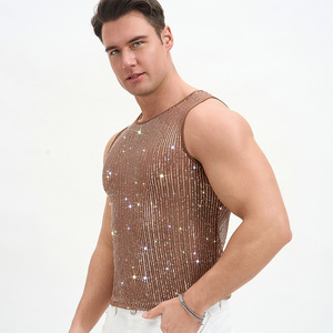 Débardeur sans manches en maille à sequins pour homme, respirant, séchage rapide, écologique, 100 % polyester, col rond, style streetwear - Product Image 3