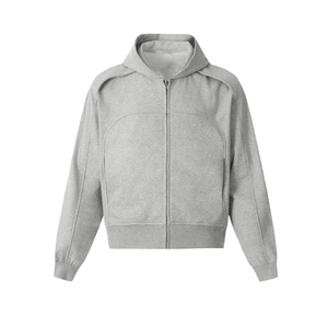 Sweat-shirt unisexe gris à capuche et fermeture éclair, coupe classique, décontracté, pour l'automne, couleur unie, sweat à capuche entièrement zippé en molleton tricoté - Product Image 1