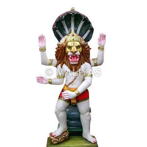 Statue de Lord Narasimha en marbre |   Idole artisanale en marbre blanc Narasimha – MALIYAS - Product Image 1