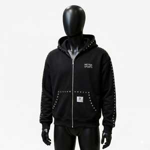 Sweat à capuche zippé noir pour homme MEYBA SPORTS avec garniture en strass, poche kangourou, coupe classique, style sportif, pour l'automne - Product Image 4