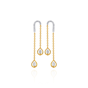Premium Gold Plated CZ Diamond Teardrop <b>Threader</b> <b>Earrings</b> with Long Chain Dangle Dual Color Elegant Wedding Jewelry for Women - Product Image 1