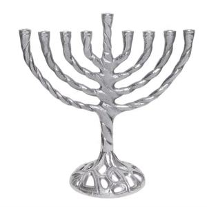 Customised Silver <b>Tree</b> Life Design Metal Menorah Hanukkah Candlestick Holder Just Arrived Texture Lantern <b>Jars</b> Low Private Label - Product Image 1