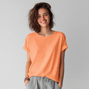 T-shirts d'été pour femmes à épaules tombantes, col rond, 100% polyester et coton, tee-shirt à épaules découpées pour femmes - Product Image 6