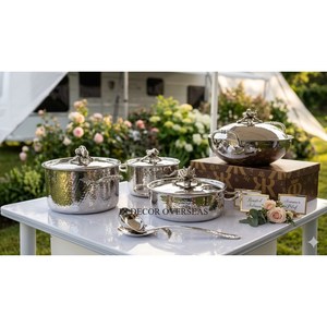 Ensemble de 4 casseroles Ruffoni de qualité supérieure en acier inoxydable texturé martelé, finition argentée brillante et polie, avec couvercles pour légumes - Product Image 2