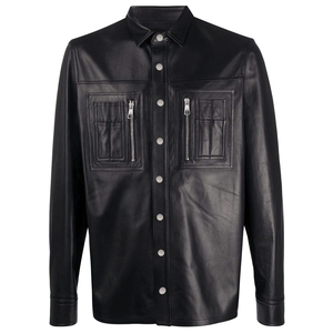 Customizable Design Men's Loose Bottom 100% Leather Shirt with Horn Buttons Eco-Friendly Anti-Bacterial Windproof & Breathable - Product Image 2