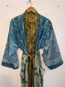 Indian Silk V-neck Patchwork Boho Robe with Drawstring Closure Breathable & Soft Long Beach <b>Cover</b>-<b>Up</b> Summer Cardigan Coat Jacket - Product Image 6