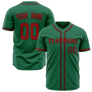 Men Button Down Baseball jersey for Training and <b>Matches</b> Green Red Trim Polyester Button Down Short Sleeve Adult Sports Apparel - Product Image 1