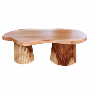 Modern Organic Solid Suar Wood <b>Coffee</b> <b>Table</b> Fluted <b>Legs</b> Design Handmade Natural Live Edge Premium Living Room Furniture - Product Image 2