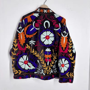 Handcrafted Velvet Suzani Bomber <b>Jacket</b> <b>Reversible</b> Vintage Boho Short Coat Colorful Embroidered Floral Pattern All Seasons - Product Image 4