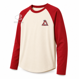 Delta | Sigma | Theta Raglan <b>T</b>-<b>Shirt</b> Women's Casual Crimson <b>Cream</b> Contrast Long Sleeve <b>Shirt</b> Embroidered Crest Color Block Tee - Product Image 2
