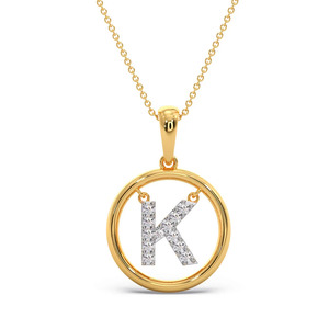 Collier pendentif en or avec lettre initiale K suspendue, cercle de diamants - Product Image 2
