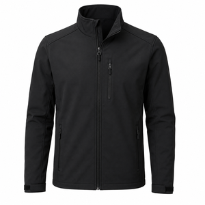 Veste en polaire noire pour homme, col montant, fermeture éclair, coupe-vent, vêtements décontractés pour l'extérieur, coupe régulière, matière polyester - Product Image 1