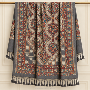 Chal de Lana Premium para Mujer, Otoño, Suave, Cálido, Duradero, Transpirable, Pashmina con Bordado Floral de Hojas, Estilo Tradicional y Moderno - Product Image 1