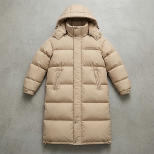 Unisex Beige <b>Long</b> <b>Puffer</b> <b>Coat</b> Hooded Winter Jacket Heavyweight Quilted Down Style Outdoor Warm Streetwear Custom Log - Product Image 3