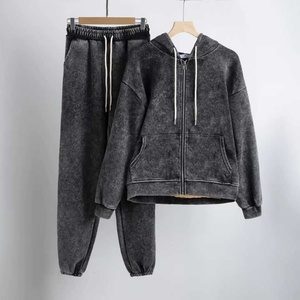 Women's Breathable 100% Cotton <b>Fleece</b> Tracksuit Hooded Jacket and Jogger Pants Set Casual Fitness <b>Running</b> Outdoor - Product Image 3
