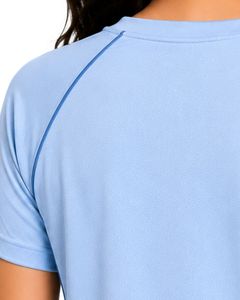 Customized Women Light Blue Quick Dry Sports T Shirt Breathable Moisture Wicking Athletic Gym Running Yoga Activewear Tee <b>Top</b> - Product Image 6