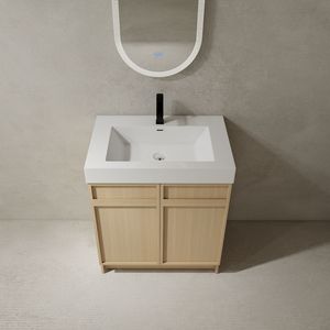Mobile bagno freestanding da 30 pollici con lavabo in resina bianca e 2 ante con chiusura ammortizzata, imballaggio KD - Product Image 4