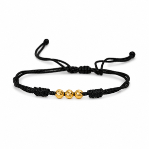 Bracelet en macramé avec cordon noir texturé plaqué or rhodié 14 carats, réglable, fait main, minimaliste, unisexe, bijoux fins, pour tous les jours - Product Image 1