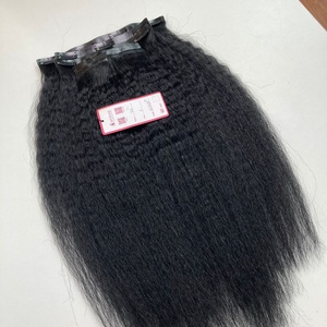 Clip sin costuras negro Natural de doble estirado virgen crudo en extensiones de cabello humano Clip recto rizado en extensiones de cabello humano - Product Image 5