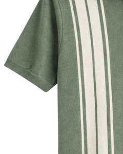 Polo pour homme à demi-zip, vert sauge et rayures verticales, manches courtes, tricoté, décontracté, fabrication sur mesure OEM - Product Image 5