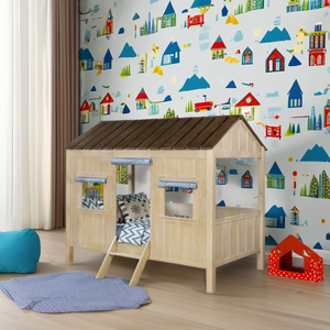 Lit superposé en bois de pin de haute qualité pour adolescents Conception de cabane marron Prix compétitif Meubles de chambre d'enfants d'usine du Vietnam - Product Image 1