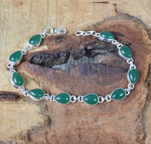Bracelet minimaliste en argent sterling 95 en forme de poire vert onyx pierres précieuses bracelets faits à la main cadeau pour elle - Product Image 5