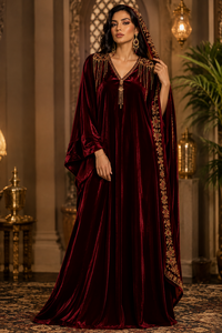 Abaya de Terciopelo Talla Grande, Abierta por Delante, Vestido Kaftán Musulmán, Estilo Kimono Islámico Modesto, Largo hasta el Suelo, con Bordado, para Adultos - Product Image 5