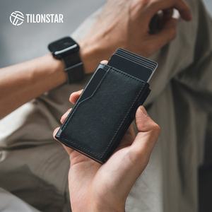 Tilonstar เคสอะลูมิเนียมแบบพกพาสำหรับผู้ชาย, TVC337P ใส่บัตรทำจากหนังแท้มีกระเป๋าแบบบาง - Product Image 3