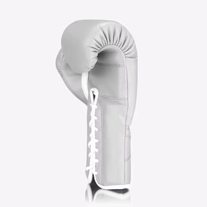 Wolon <b>Light</b> Gray PU Leather Boxing Gloves Full <b>Finger</b> Hook Loop Wrist Closure Waterproof Breathable Customizable Martial Arts - Product Image 4