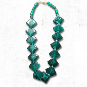 Premium Quality Handmade Emerald Square Beads <b>Statement</b> <b>Necklace</b> for Women Ethnic Fashion Jewelry Design - Product Image 2