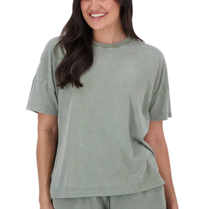 High Quality 100% Cotton Men Women Acid <b>Wash</b> Short Sleeve T-Shirt Collar Solid Pattern Summer Breathable Quick Dry Custom Logo - Product Image 3