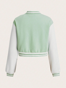 Women's High School Varsity Jackets 100% Wool Cotton Filled Eco-Friendly Windproof Pink White Trendy Baseball Style - Product Image 2