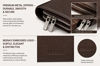 Dompet Panjang Kulit Asli Berkualitas Tinggi Beena dengan Ritsleting Ganda, Tahan Air, Banyak Slot Kartu, Desain Minimalis