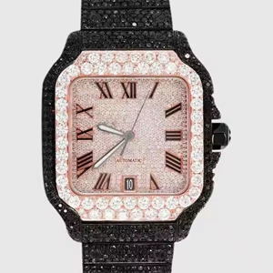 Nuevo Reloj de Lujo de Cuarzo y Acero Inoxidable, de Alta Calidad, Negro con Incrustaciones de Diamantes, Bisel Dorado Rosa, Deportivo, Automático - Product Image 1