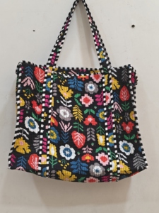 Quilted Jaipuri Bohemian Style Hand Block Print Tote <b>Bag</b> Zipper Closure 18 Inch All Seasons Use HappyKraft Women's <b>Beach</b> <b>Bag</b> - Product Image 3