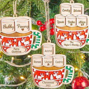 Marshmallow Family <b>Ornaments</b> Personalized Cocoa <b>Couple</b> Christmas <b>Ornament</b> Religious Wood Plywood Crafts Wooden Boxes Wall Signs - Product Image 1