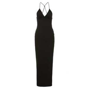 ชุดเดรสยาวทรงเข้ารูปสำหรับผู้หญิงขายส่ง เสื้อผ้าฤดูร้อนแบบเซ็กซี่ คอวีผูกหลัง ผ้าริบ แต่งชายระบายชายหาด - Product Image 3