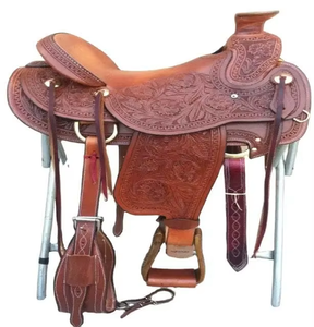 Selle de cheval western en cuir artisanal haut de gamme, avec arceau en bois, motifs floraux gravés, confortable et durable, pour l'équitation en ranch et sur sentier, équipement équestre - Product Image 2