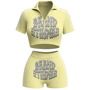 Plus Size Women's Knitted Crop <b>Top</b> Set Short Sleeve V-Neck Solid Color Shorts Outfit Summer Casual Wear - Product Image 6