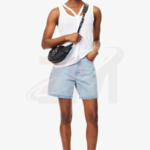 Shorts en jean pour femmes sur mesure OEM, taille haute, coton premium, vêtements décontractés d'été, tissu en coton, style simple - Product Image 4